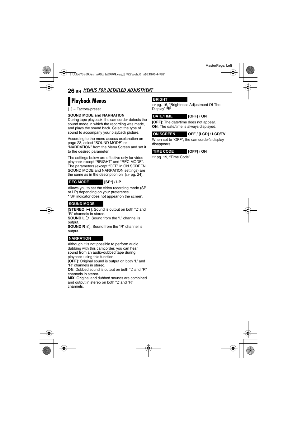 Playback menus, Pg. 26), Tion | Reen | JVC GR-D340EK User Manual | Page 26 / 44