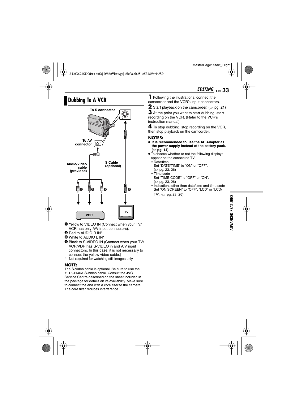 Editing, Dubbing to a vcr | JVC GR-D340EK User Manual | Page 33 / 44