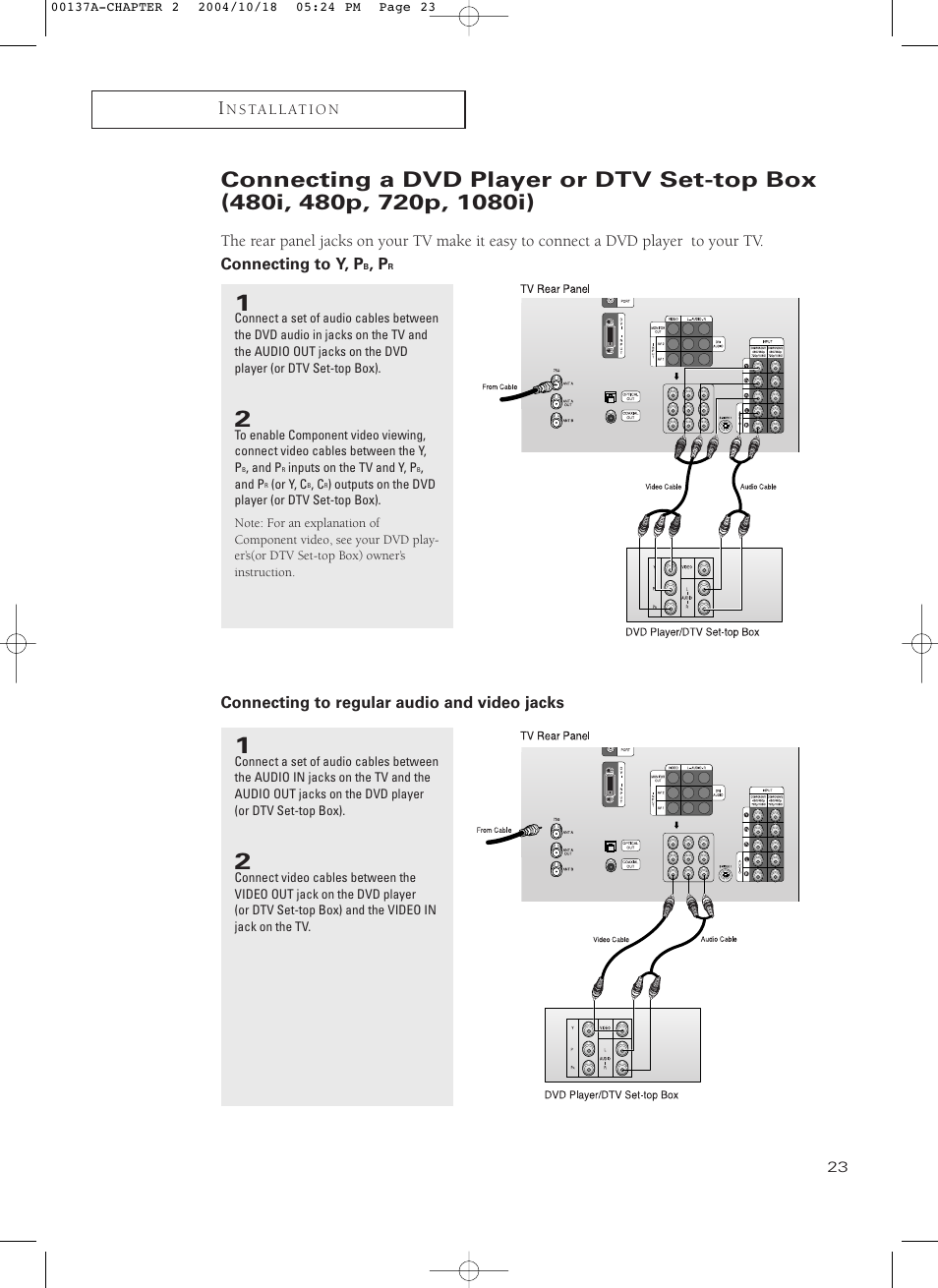 Connecting a dvd player, dtv set-top box | Samsung HCN479W User Manual | Page 23 / 87