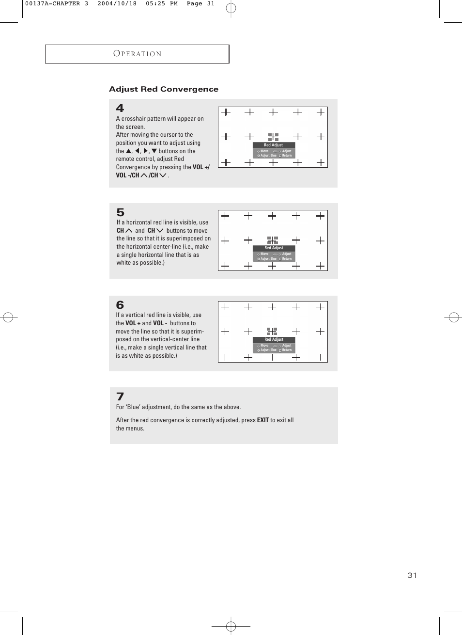 Adjust red convergence | Samsung HCN479W User Manual | Page 31 / 87