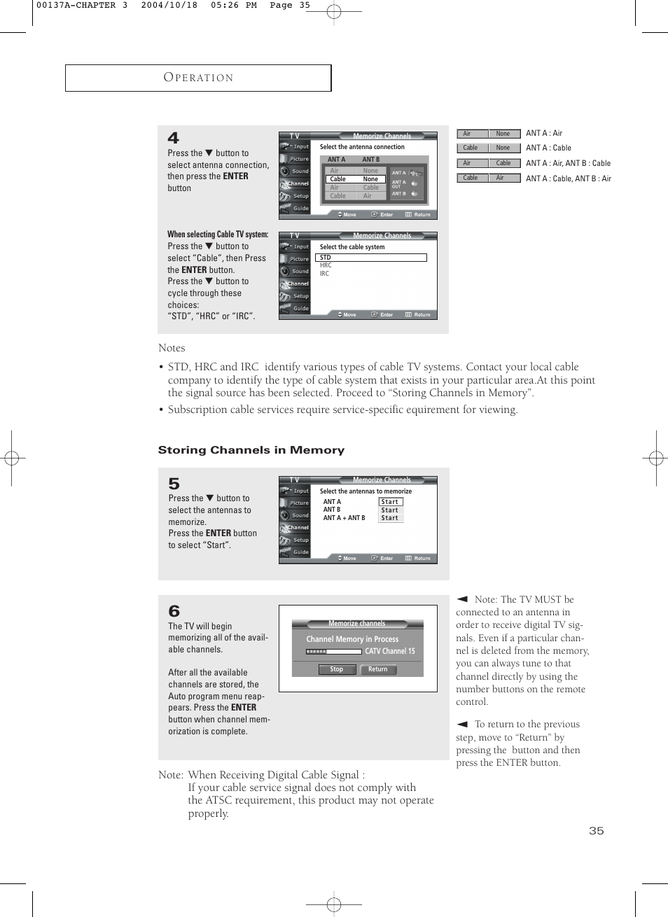 Storing channels in memory | Samsung HCN479W User Manual | Page 35 / 87