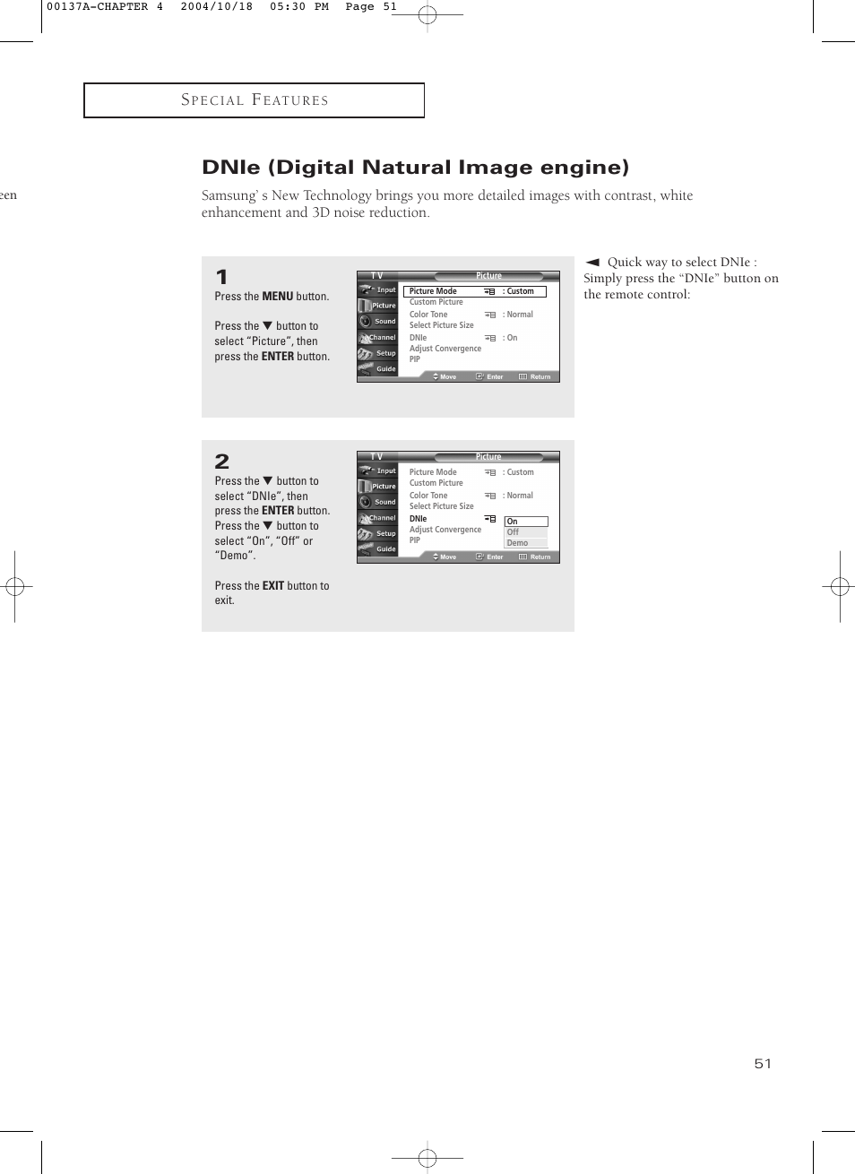 Dnie (digital natural image engine) | Samsung HCN479W User Manual | Page 51 / 87