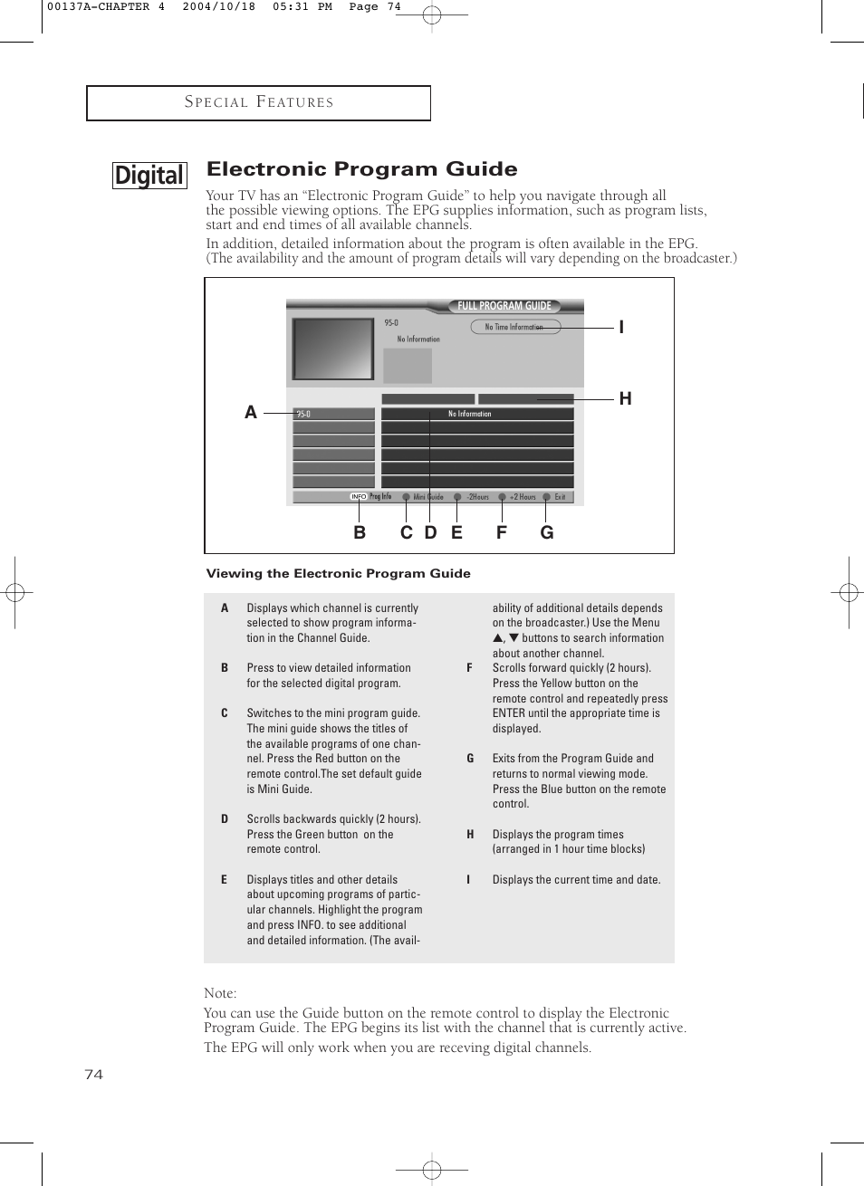 Electronic program guide, Digital | Samsung HCN479W User Manual | Page 74 / 87