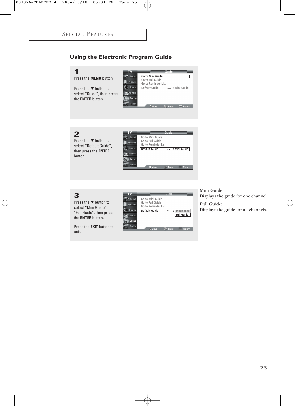 Using the electronic program guide | Samsung HCN479W User Manual | Page 75 / 87