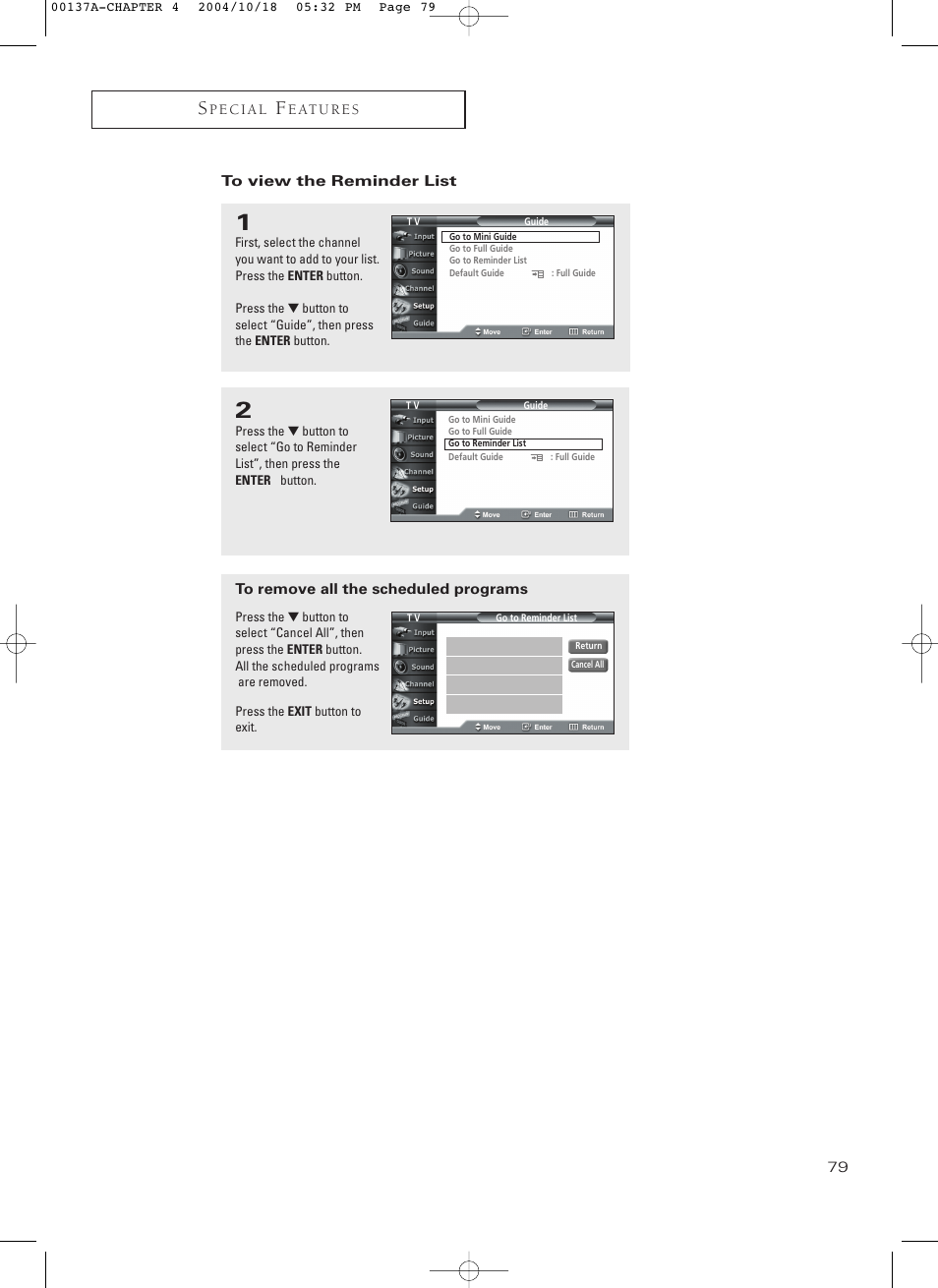 To view the reminder list | Samsung HCN479W User Manual | Page 79 / 87