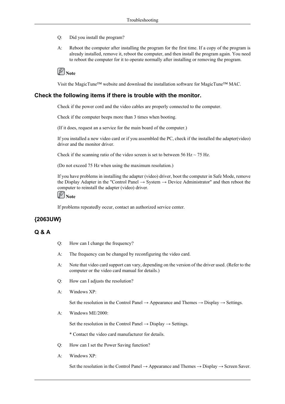 2063uw} q & a | Samsung 2063UW User Manual | Page 30 / 31