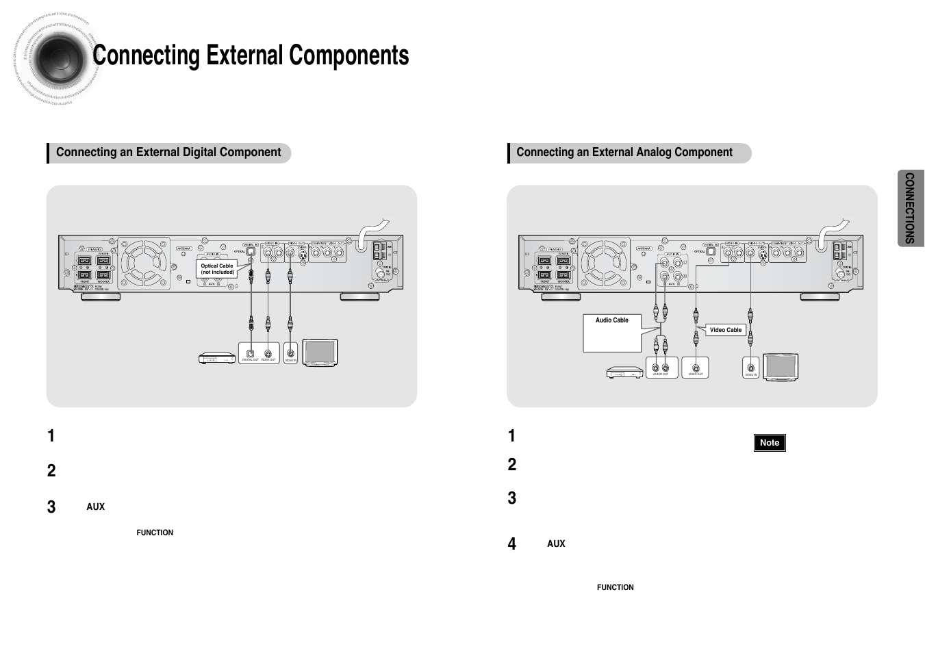 Connecting external components | Samsung HT-DB390 User Manual | Page 10 / 37