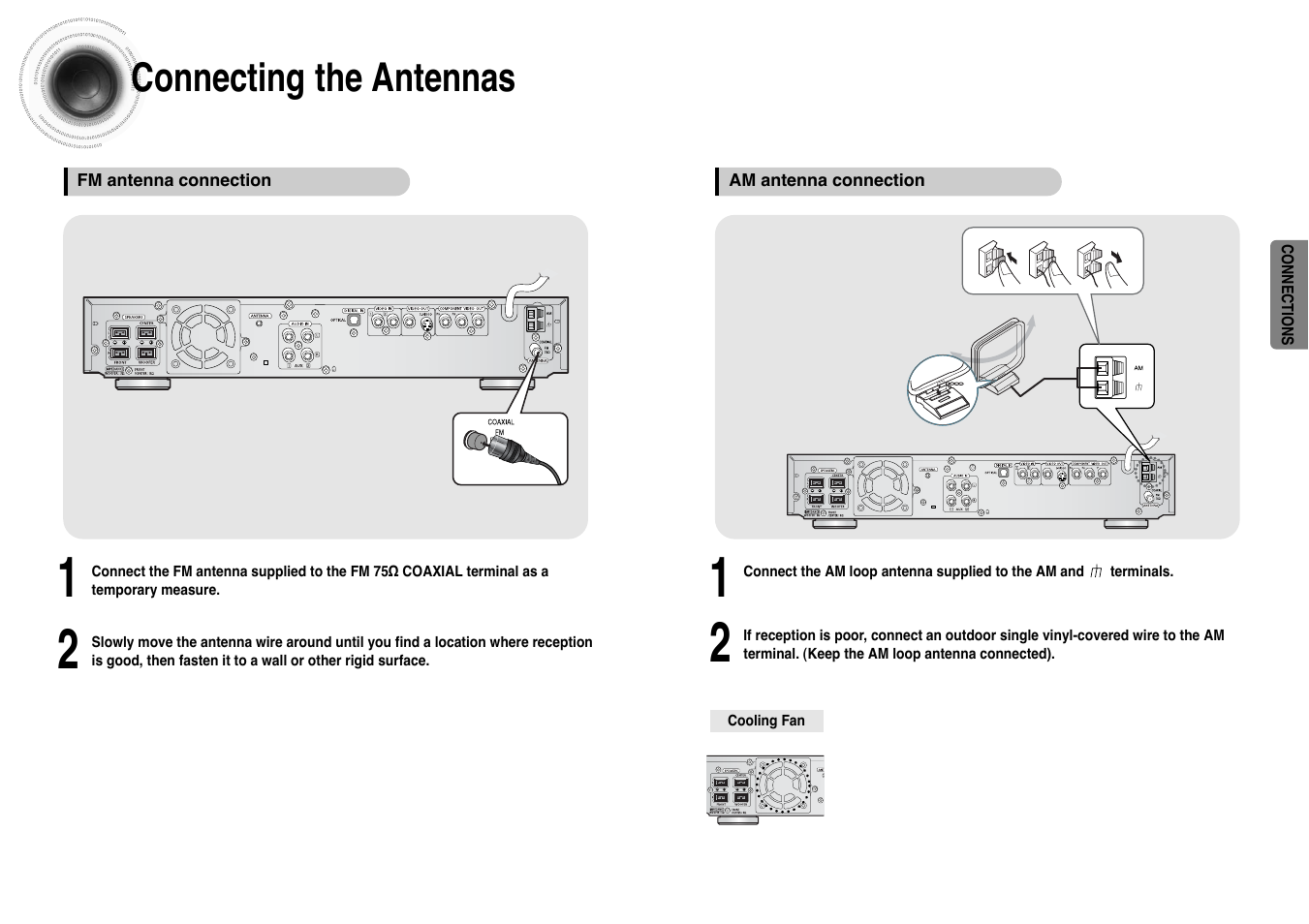 Connecting the antennas, 20 connecting the antennas 19 | Samsung HT-DB390 User Manual | Page 11 / 37