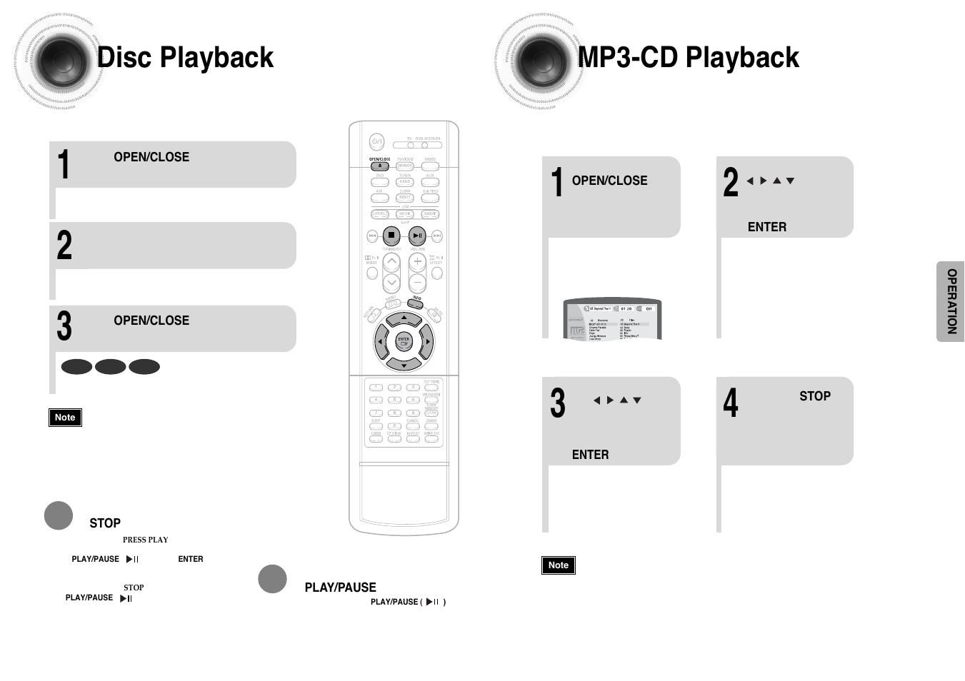 Operation, Disc playback, Mp3-cd playback | 23 disc playback | Samsung HT-DB390 User Manual | Page 13 / 37