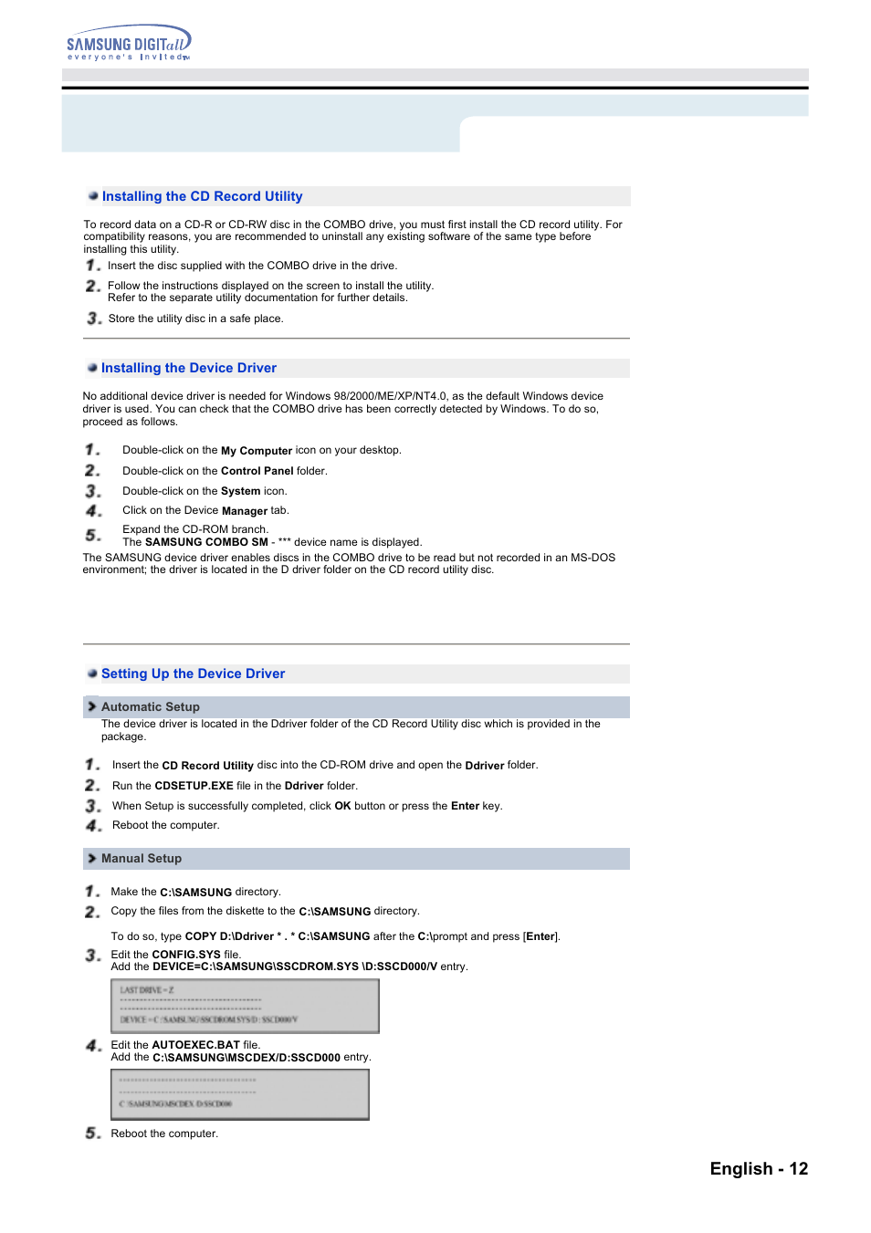 Setup, English - 12 | Samsung CD Player User Manual | Page 11 / 18