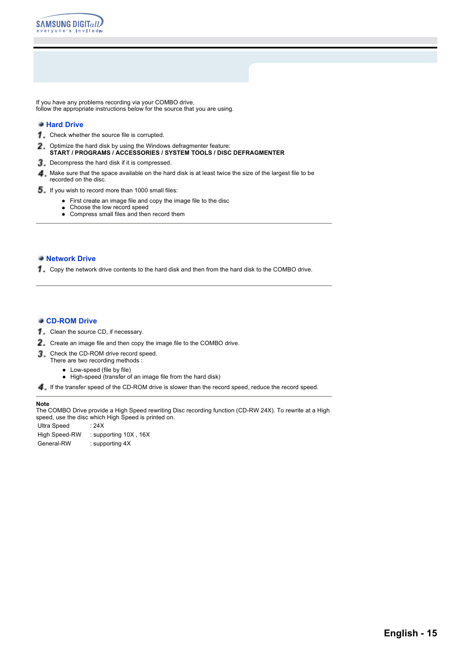Troubleshooting, English - 15 | Samsung CD Player User Manual | Page 14 / 18