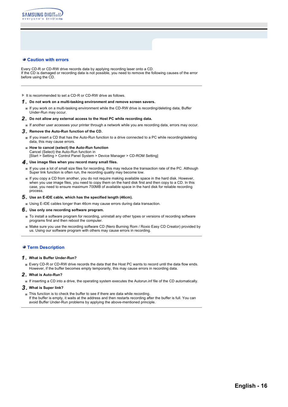 Troubleshooting, English - 16 | Samsung CD Player User Manual | Page 15 / 18