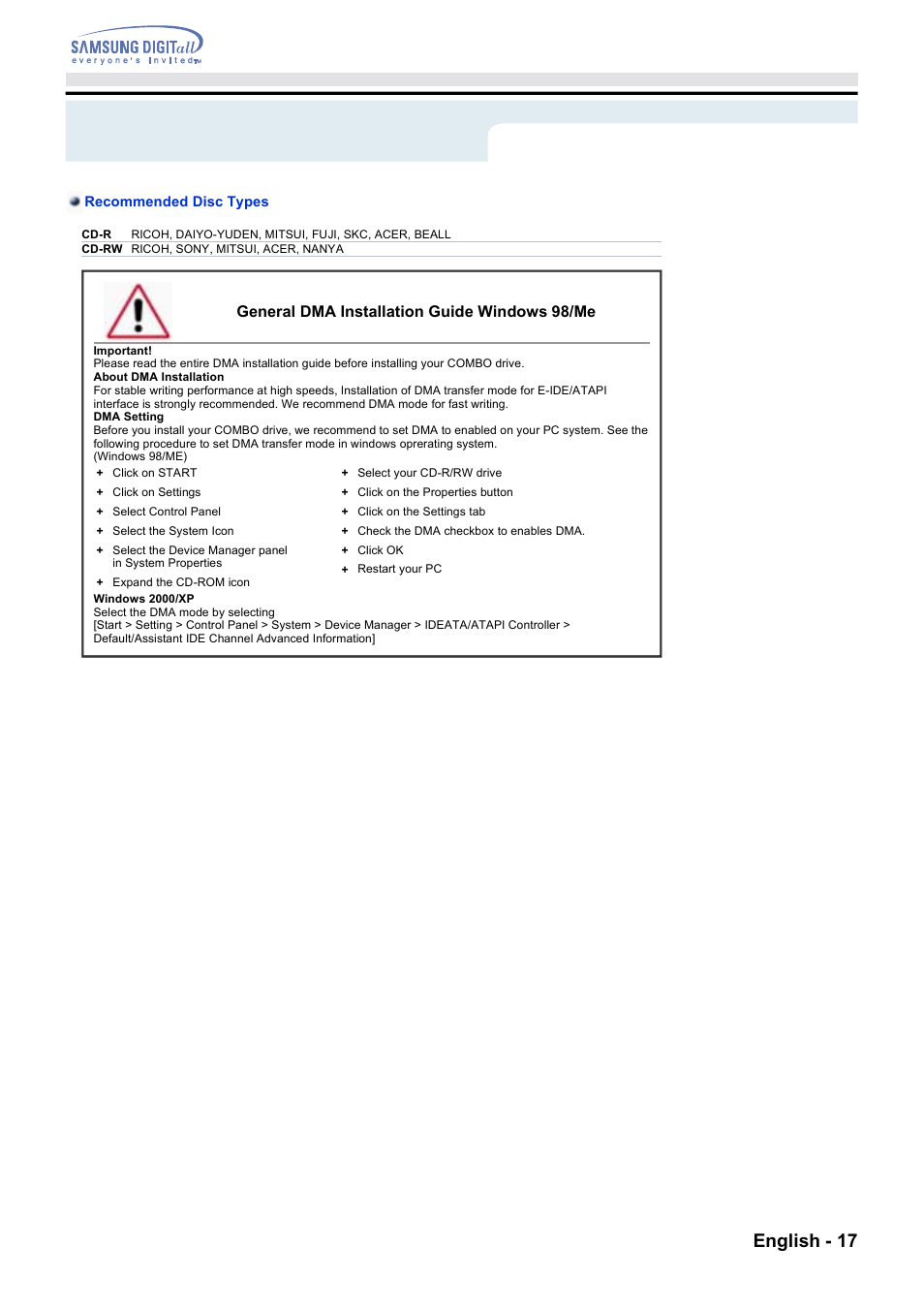 Troubleshooting, English - 17 | Samsung CD Player User Manual | Page 16 / 18