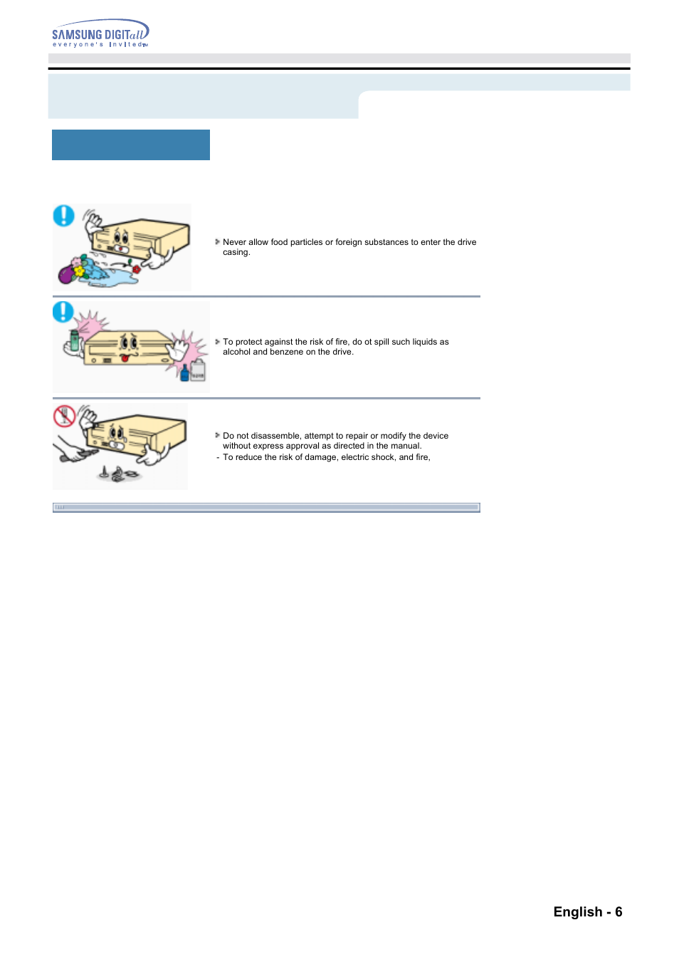 Safety precautions | Samsung CD Player User Manual | Page 5 / 18