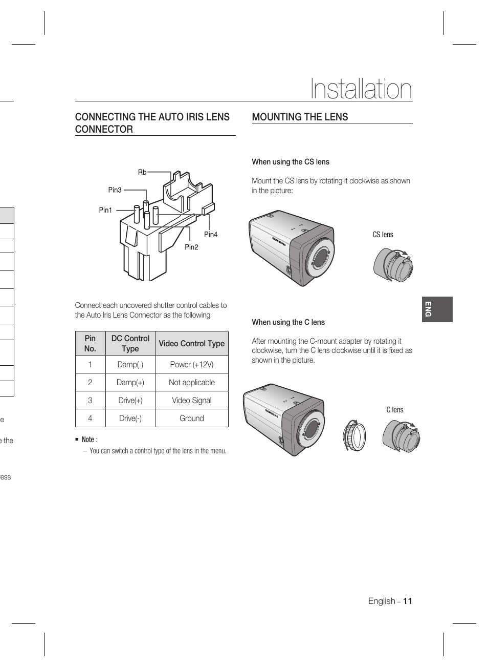 Installation | Samsung SCC-B2333(P) User Manual | Page 11 / 32
