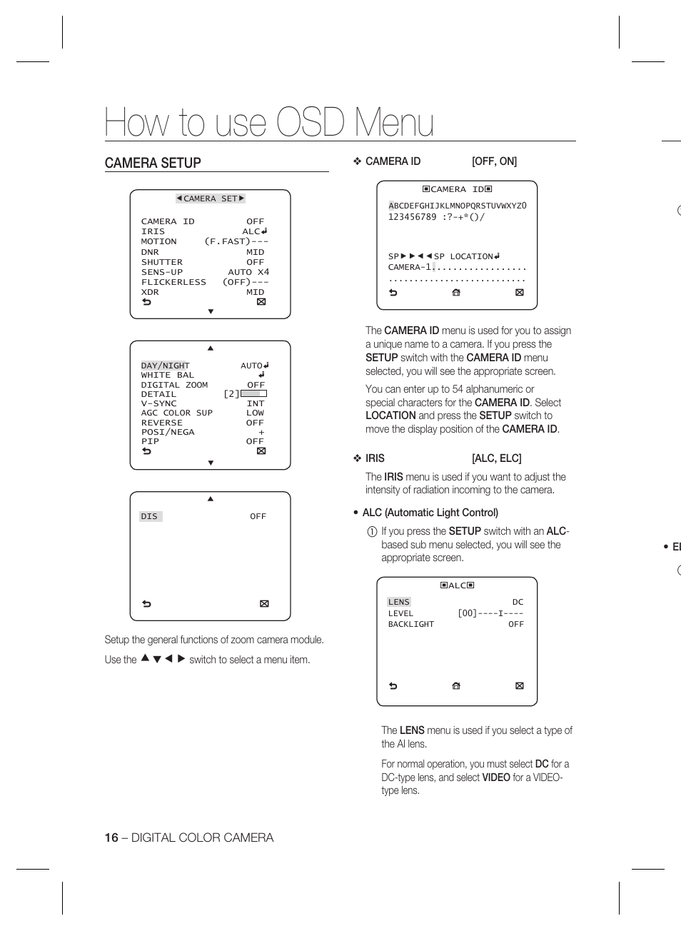How to use osd menu, Camera setup, Cdef | Samsung SCC-B2333(P) User Manual | Page 16 / 32