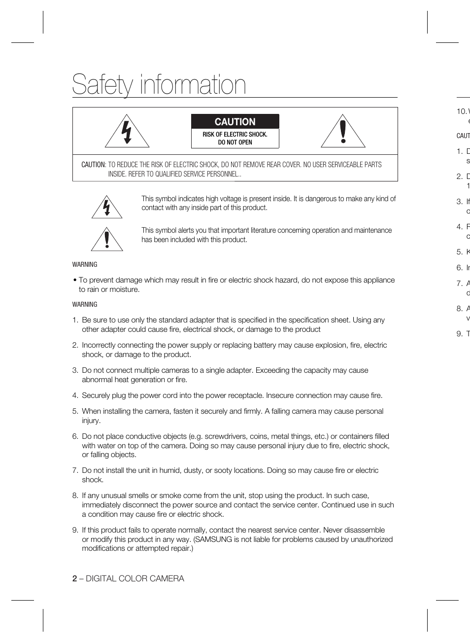 Safety information | Samsung SCC-B2333(P) User Manual | Page 2 / 32