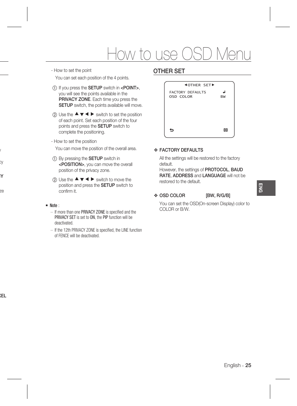 How to use osd menu | Samsung SCC-B2333(P) User Manual | Page 25 / 32
