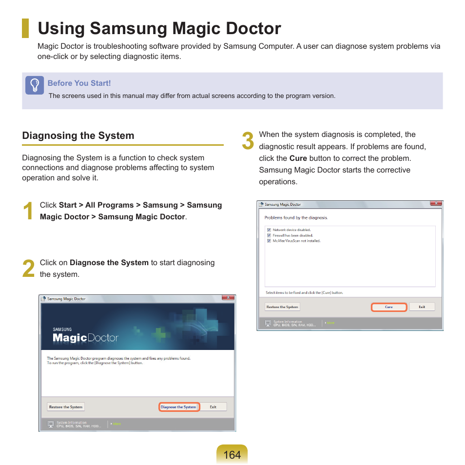 Using samsung magic doctor | Samsung X22 User Manual | Page 165 / 197