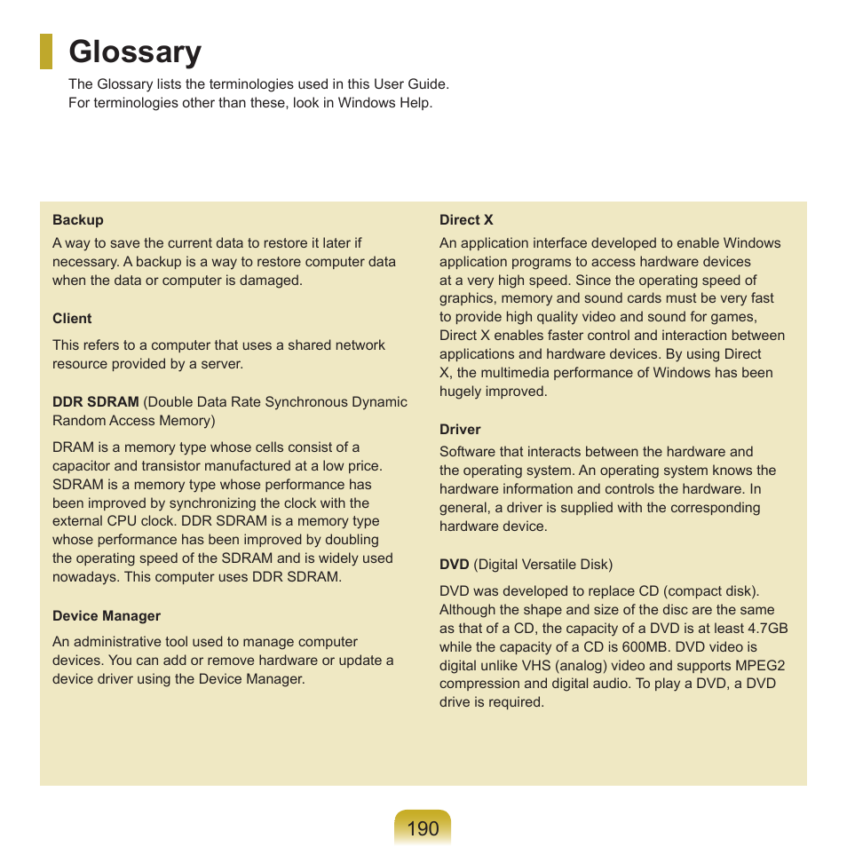 Glossary | Samsung X22 User Manual | Page 191 / 197