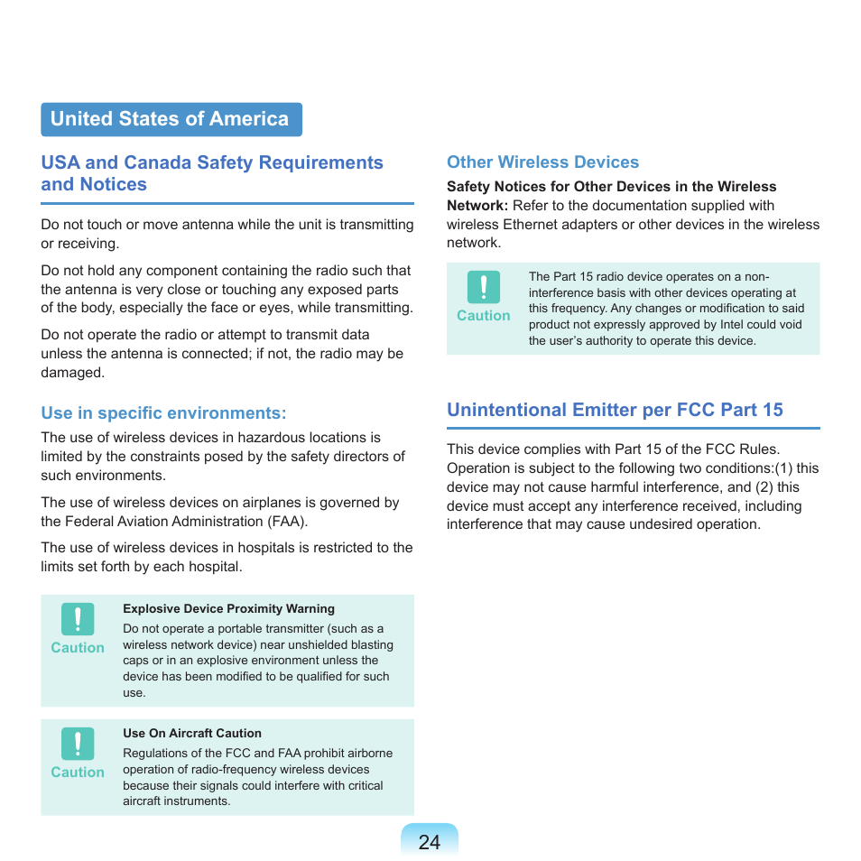 United states of america, Usa and canada safety requirements and notices, Unintentional emitter per fcc part 15 | Samsung X22 User Manual | Page 25 / 197