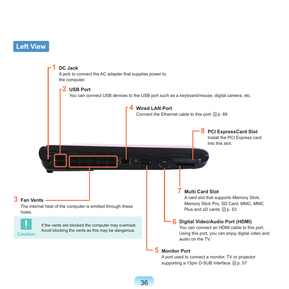 Left view, 6 left view | Samsung X22 User Manual | Page 37 / 197