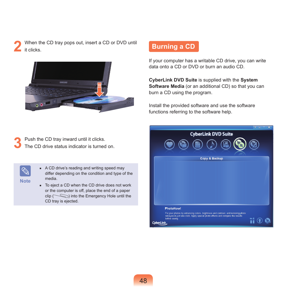 Burning a cd | Samsung X22 User Manual | Page 49 / 197