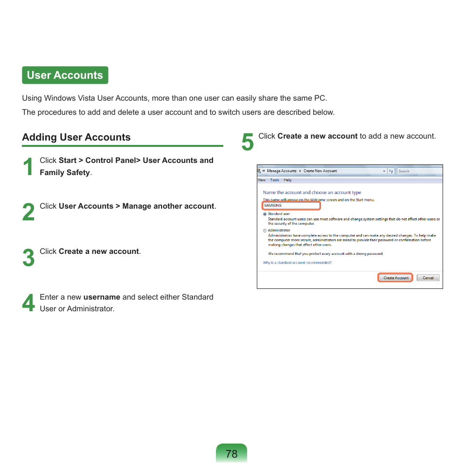 User accounts | Samsung X22 User Manual | Page 79 / 197