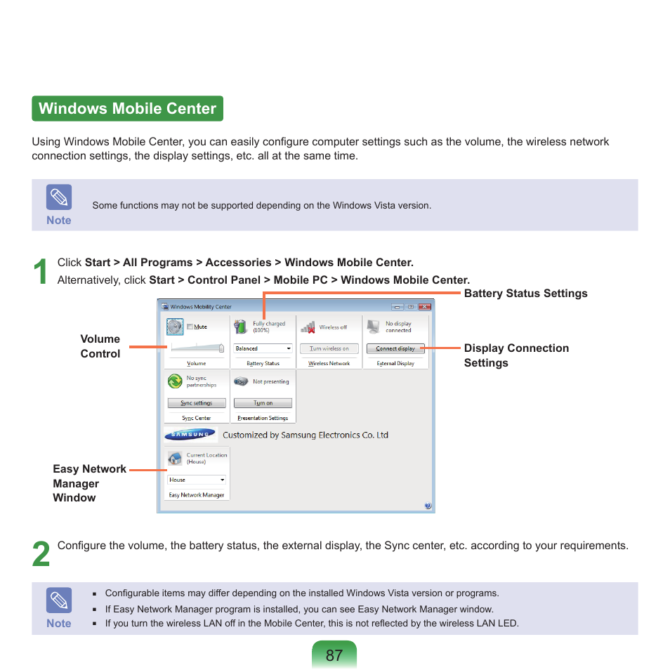 Windows mobile center, 87 windows mobile center | Samsung X22 User Manual | Page 88 / 197
