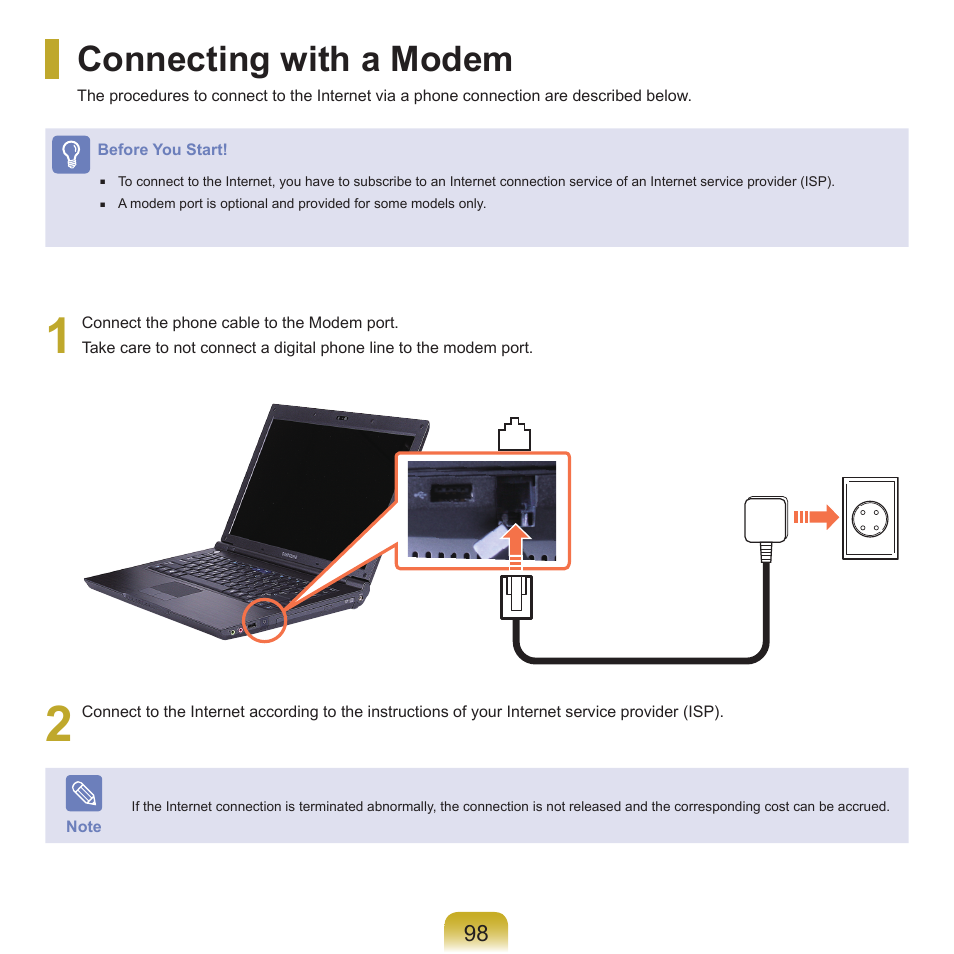 Connecting with a modem | Samsung X22 User Manual | Page 99 / 197