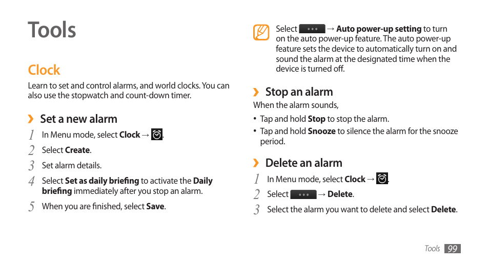 Tools, Clock | Samsung Wave GH68-28277A User Manual | Page 100 / 137