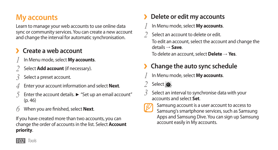 My accounts | Samsung Wave GH68-28277A User Manual | Page 103 / 137