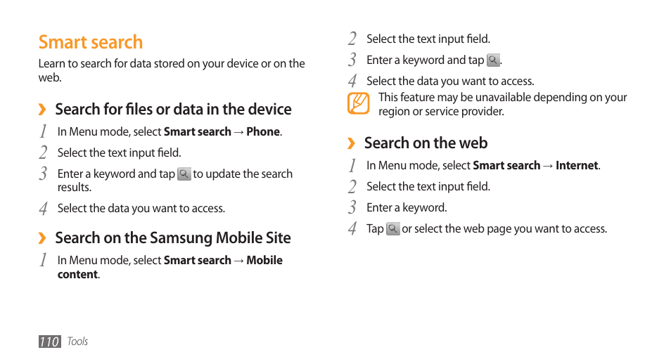 Smart search | Samsung Wave GH68-28277A User Manual | Page 111 / 137