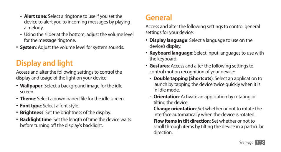 Display and light, General, Display and light general | Samsung Wave GH68-28277A User Manual | Page 114 / 137