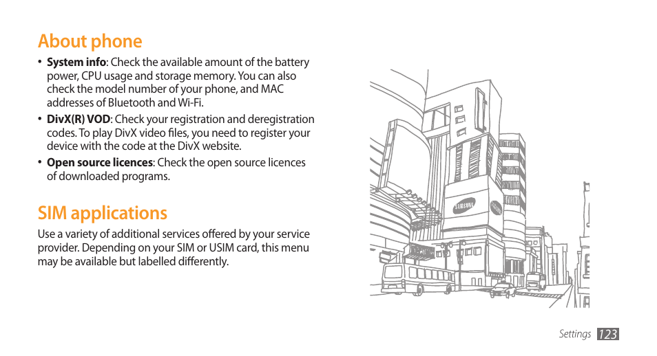About phone, Sim applications, About phone sim applications | Samsung Wave GH68-28277A User Manual | Page 124 / 137
