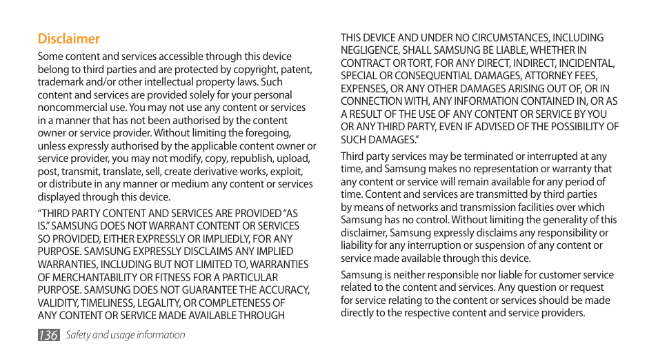 Disclaimer | Samsung Wave GH68-28277A User Manual | Page 137 / 137