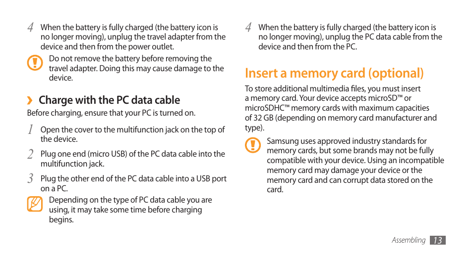 Insert a memory card (optional) | Samsung Wave GH68-28277A User Manual | Page 14 / 137