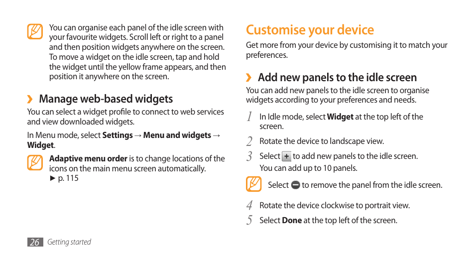 Customise your device | Samsung Wave GH68-28277A User Manual | Page 27 / 137