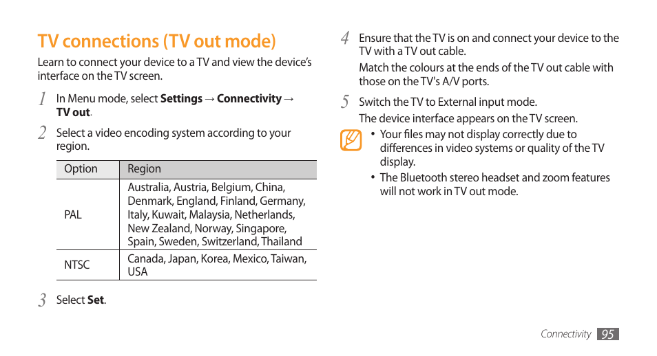 Tv connections (tv out mode) | Samsung Wave GH68-28277A User Manual | Page 96 / 137