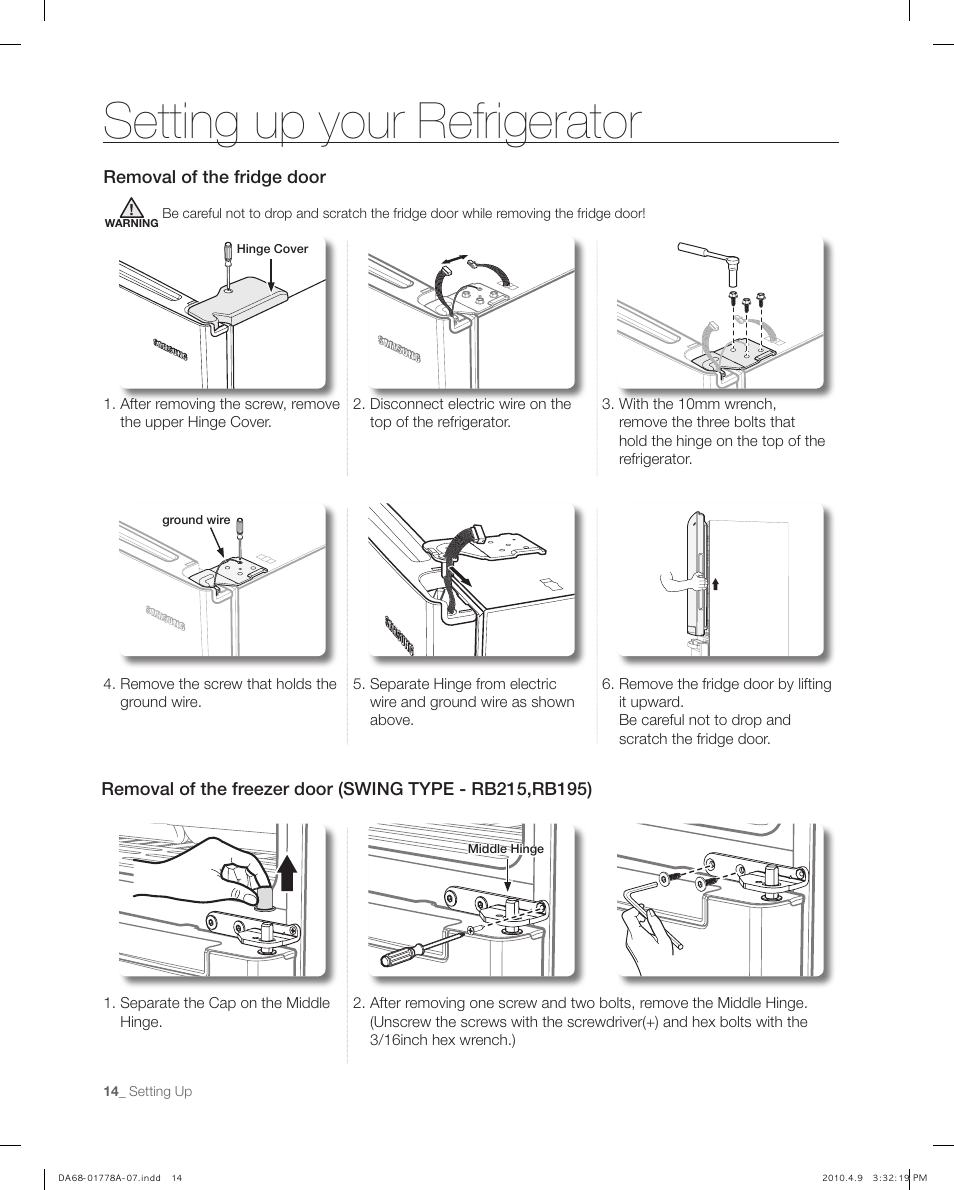 Setting up your refrigerator | Samsung RB197** User Manual | Page 14 / 32