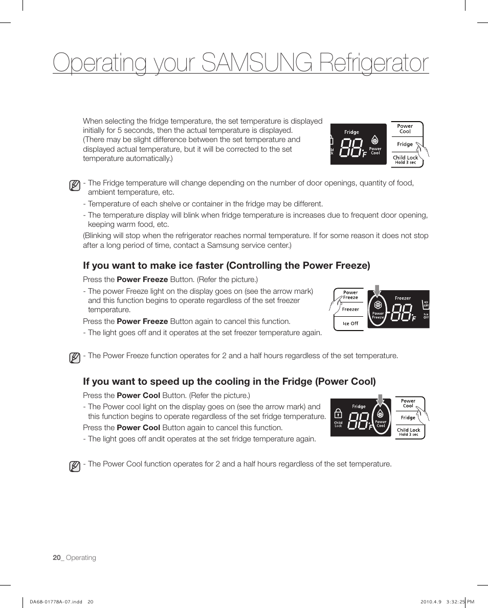 Operating your samsung refrigerator | Samsung RB197** User Manual | Page 20 / 32
