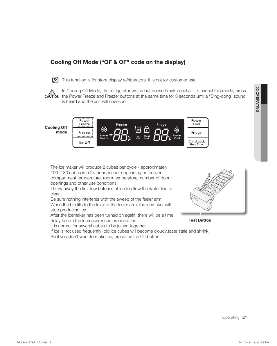 Cooling off mode (“of & of” code on the display) | Samsung RB197** User Manual | Page 21 / 32