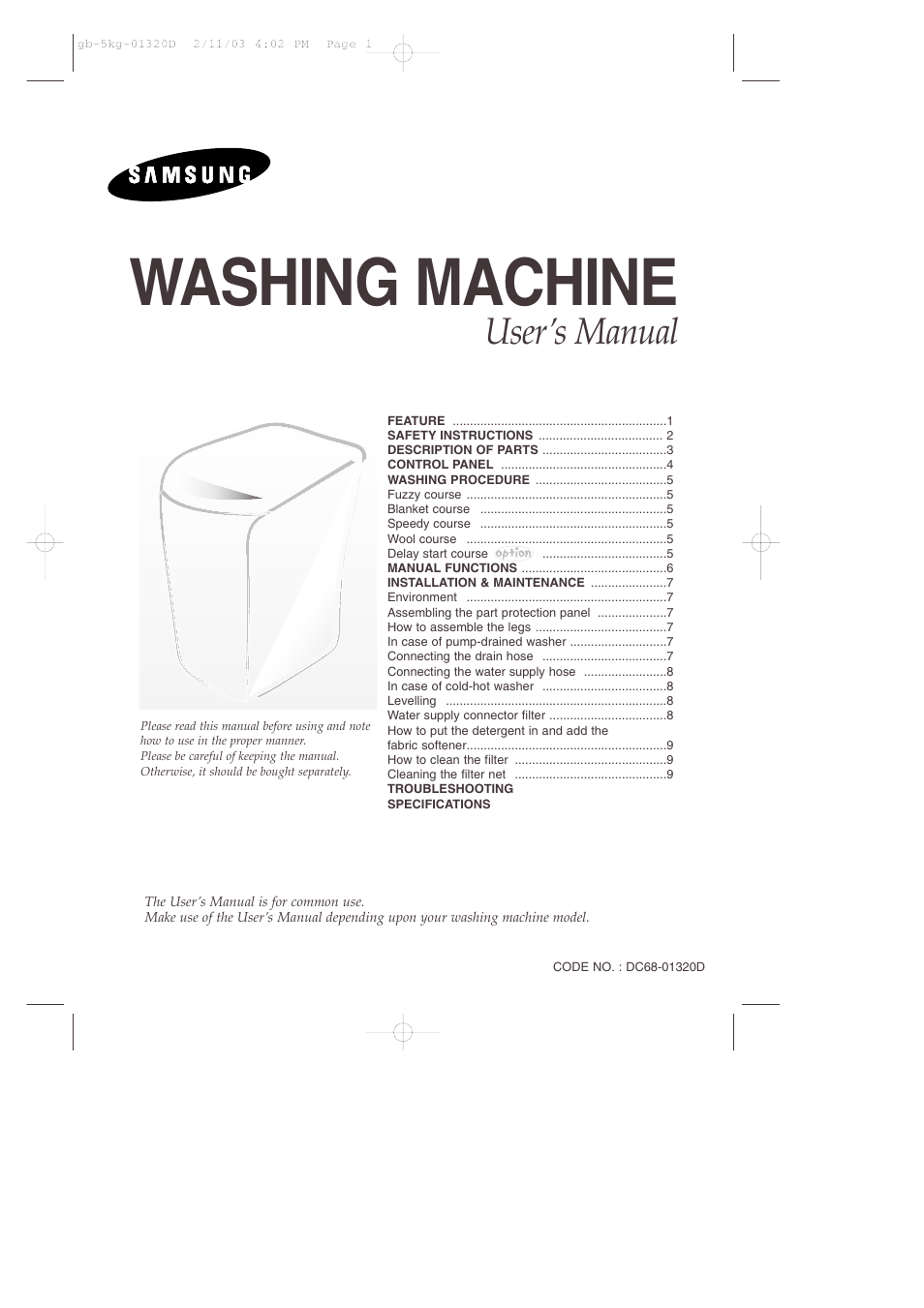Samsung WA70K2P User Manual | 12 pages
