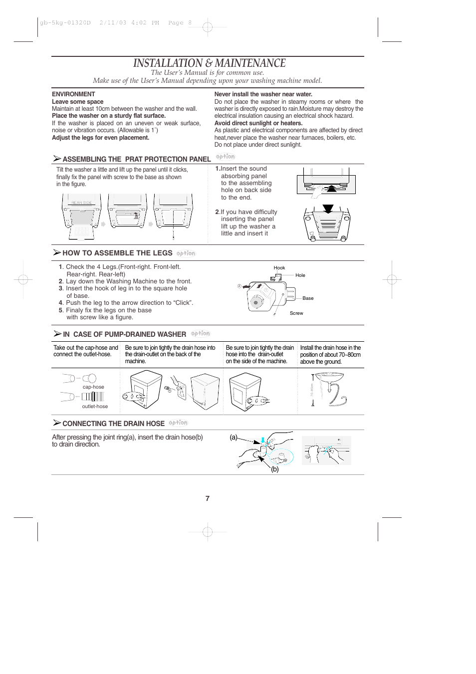 Installation & maintenance | Samsung WA70K2P User Manual | Page 8 / 12