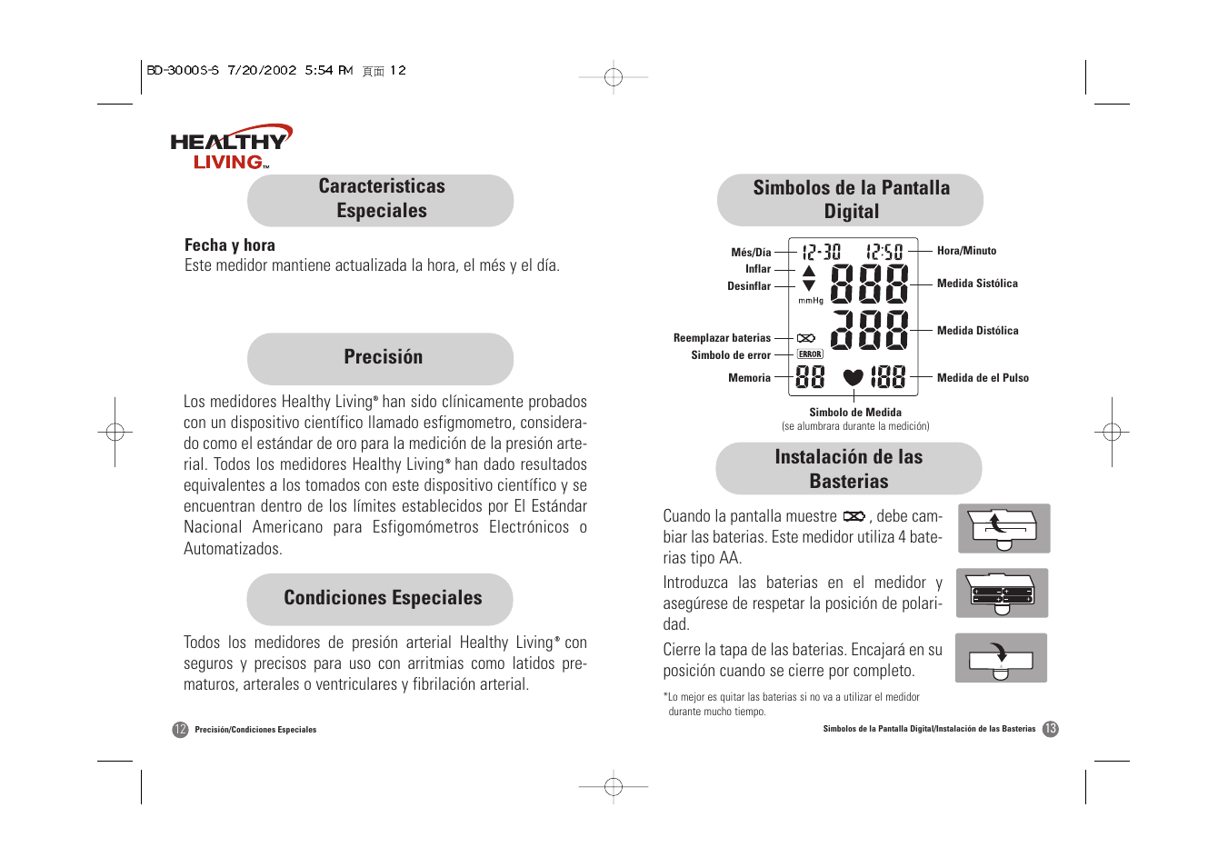 Condiciones especiales precisión, Caracteristicas especiales | Samsung BD-3000S User Manual | Page 23 / 32