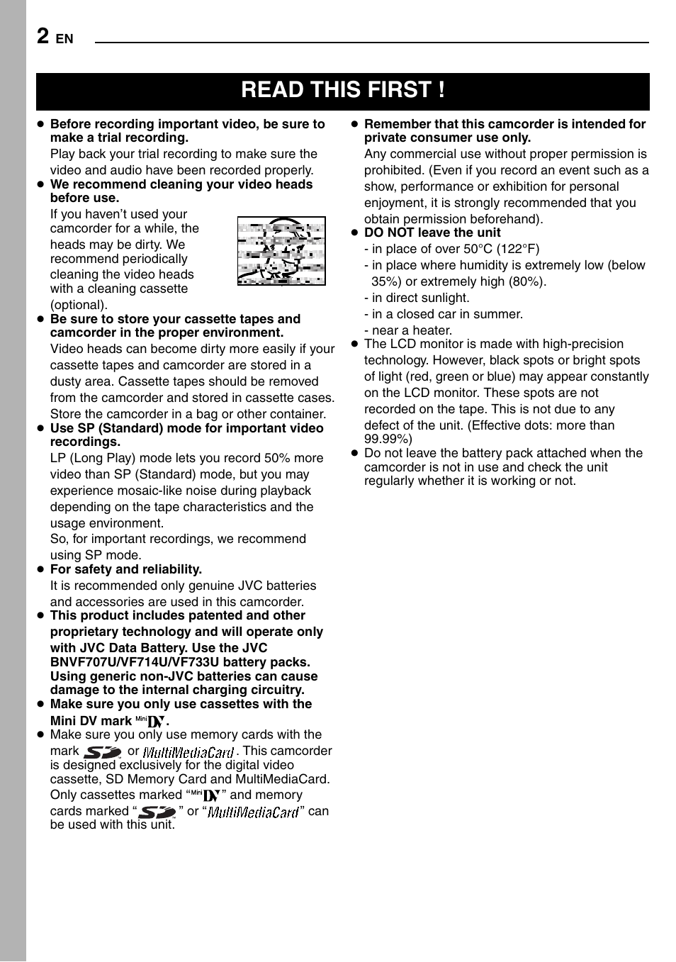 Read this first | JVC GR-D390EK User Manual | Page 2 / 56