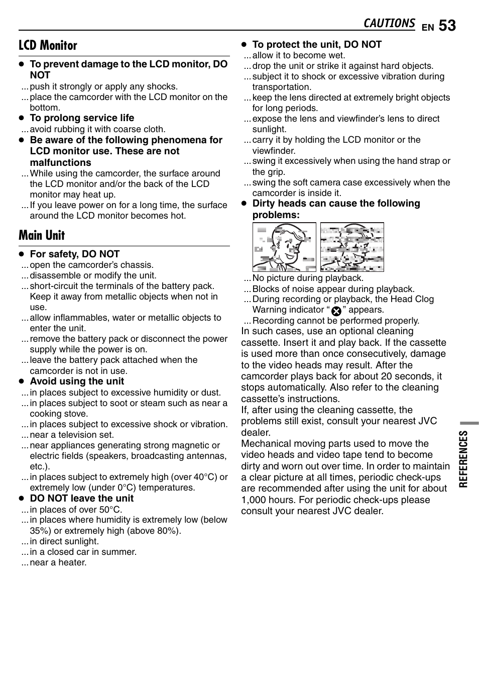 Lcd monitor, Main unit, Pg. 53) | Cautions | JVC GR-D390EK User Manual | Page 53 / 56