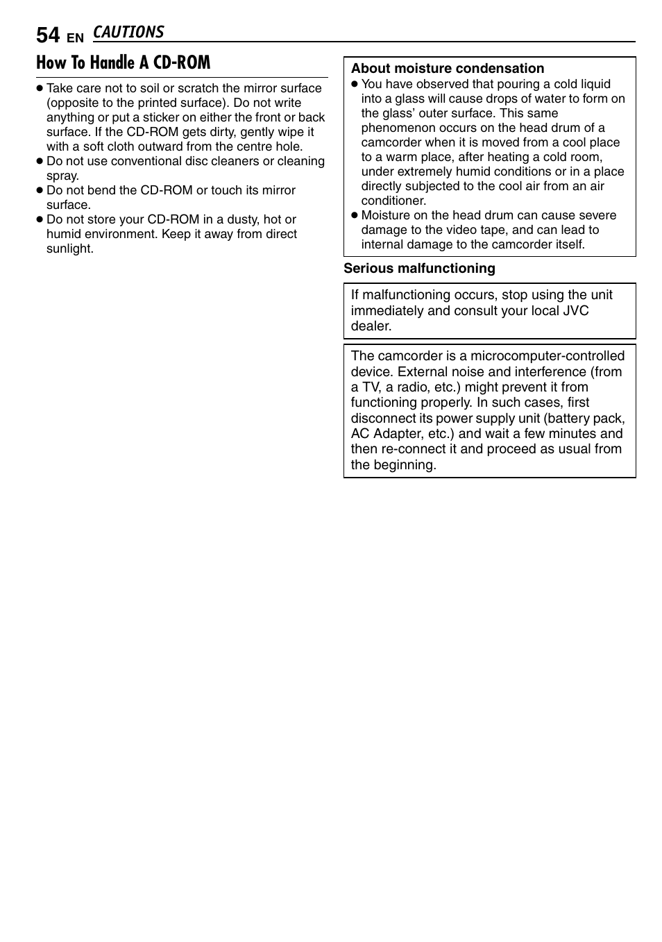 How to handle a cd-rom, Cautions | JVC GR-D390EK User Manual | Page 54 / 56