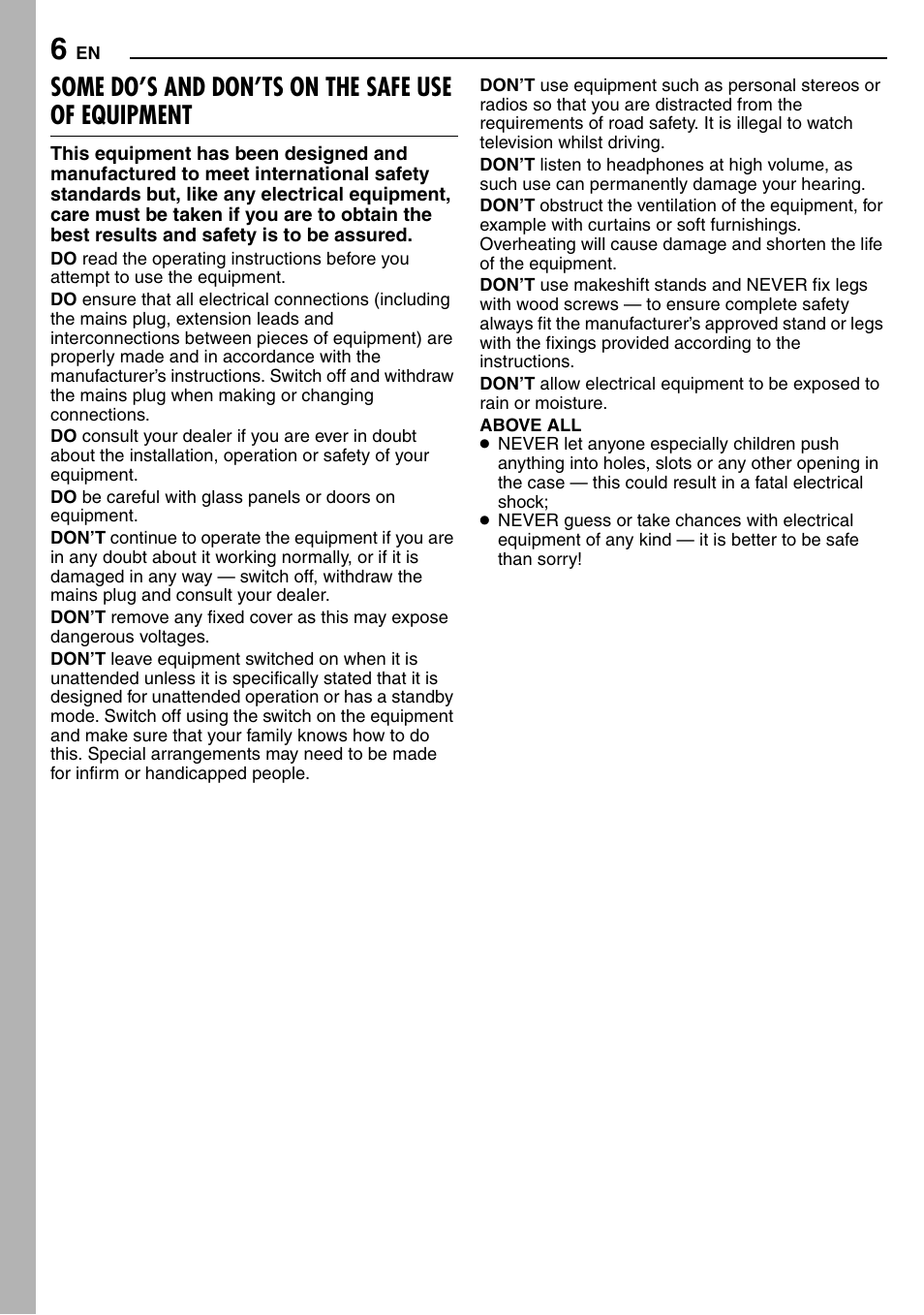 Some do’s and don’ts on the safe use of equipment, 6 and 12 | JVC GR-D390EK User Manual | Page 6 / 56