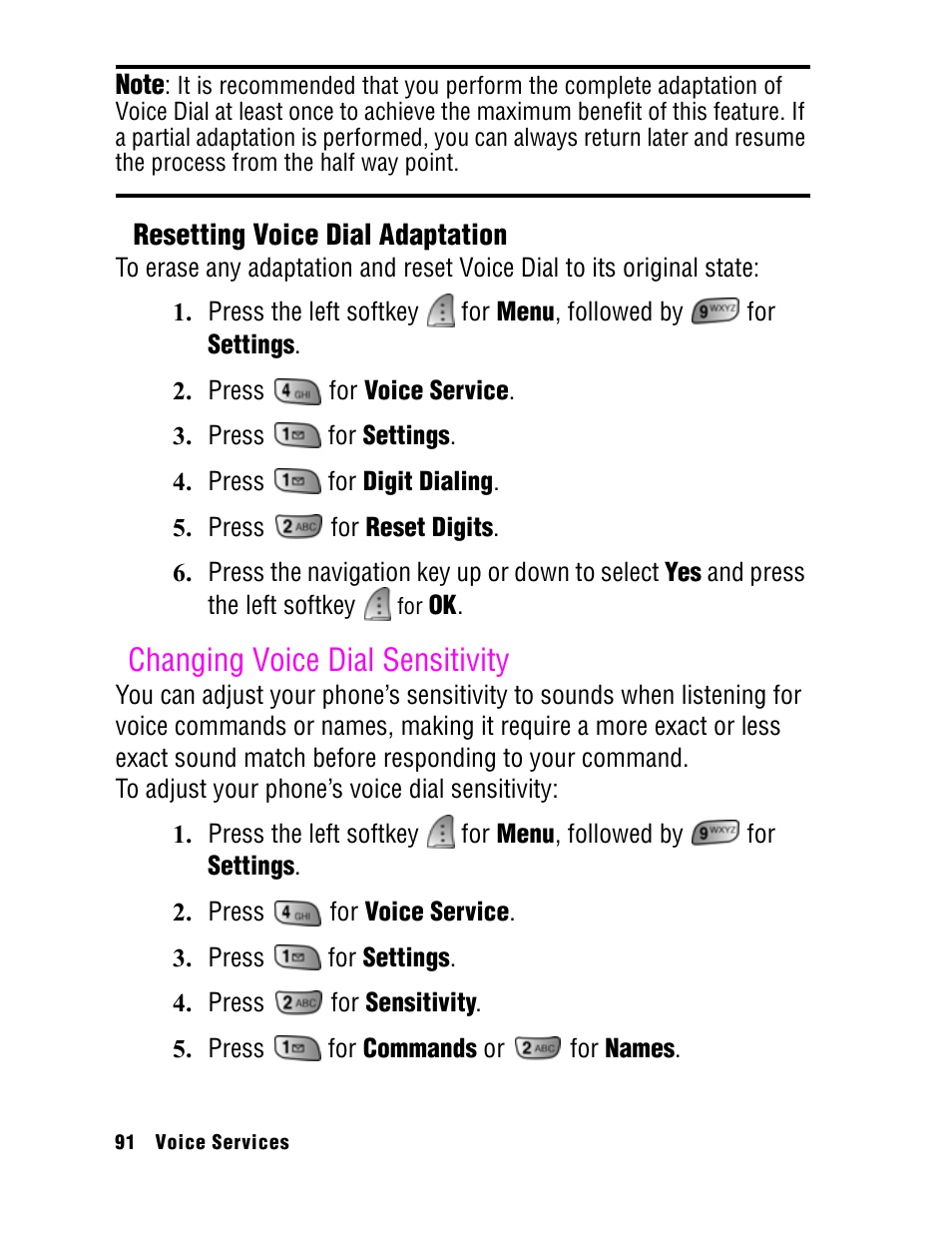 Changing voice dial sensitivity | Samsung SPH A740 User Manual | Page 100 / 150